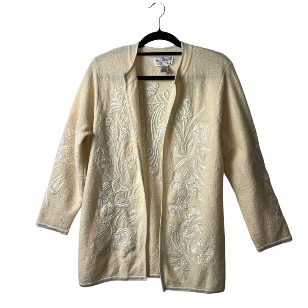 Vintage Victor Costa floral embroidered wool‎ sweater jacket women's size medium